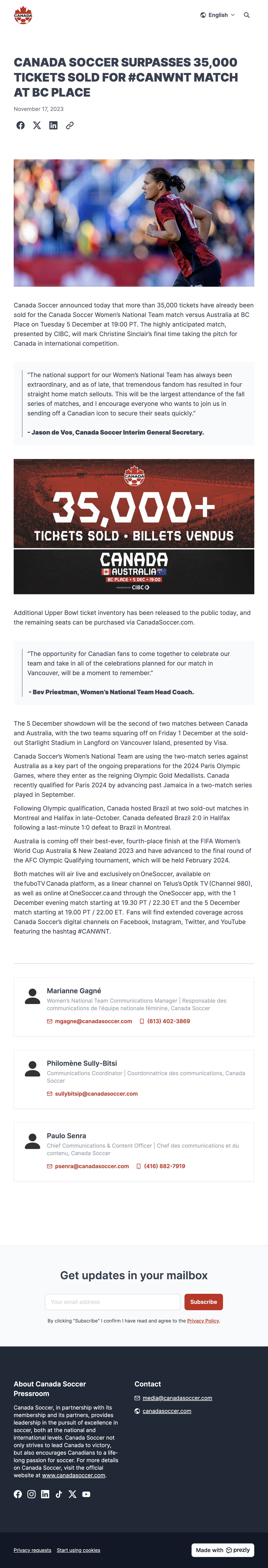 Sports Press Release Examples